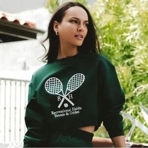 Recreational Habits Williams Cropped Crew Sweatshirt in Green Size Large